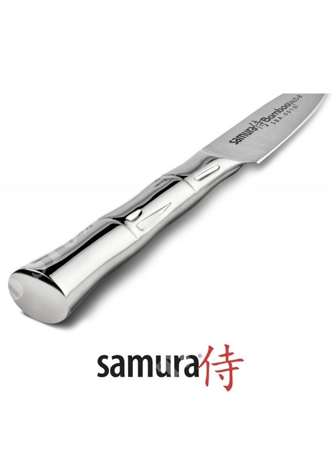 SAMURA BAMBOO Paring Knife 80 mm | Small 3.2-Inch Stainless Steel Fruit & Vegetable Knife | AUS‑8 Japanese Steel | Full Metal Bamboo Handle | Precision Peeling Knife for Kitchen - Image 2