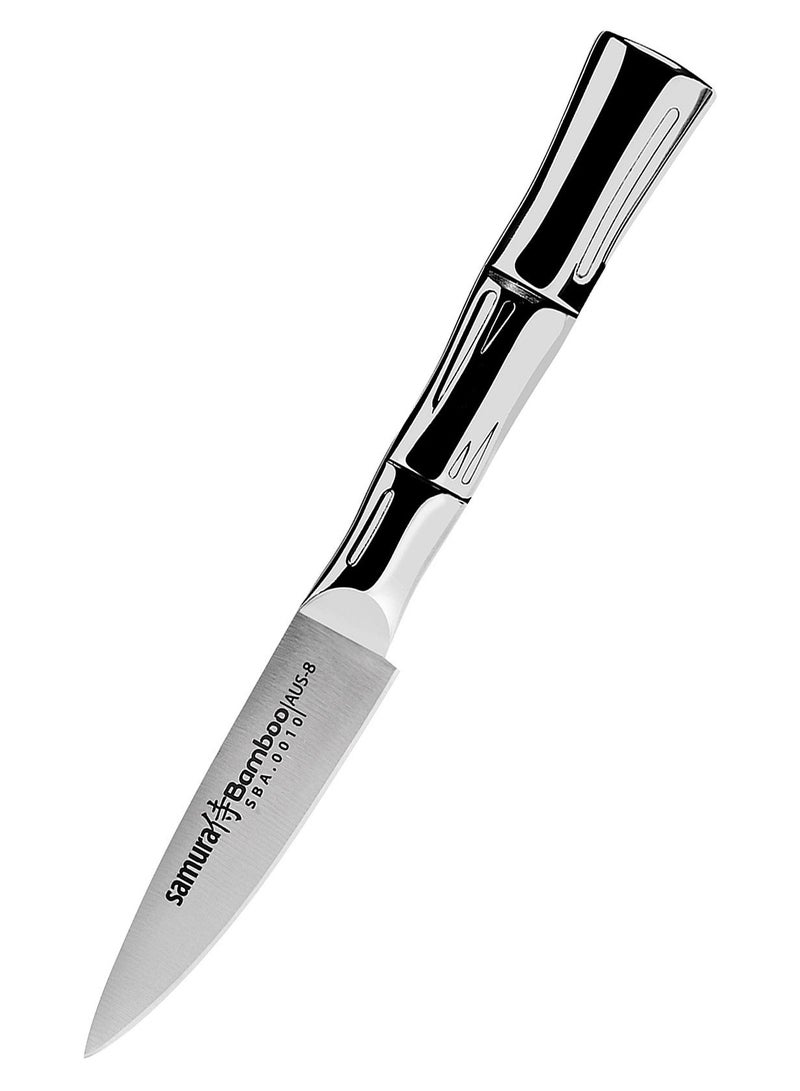 SAMURA BAMBOO Paring Knife 80 mm | Small 3.2-Inch Stainless Steel Fruit & Vegetable Knife | AUS‑8 Japanese Steel | Full Metal Bamboo Handle | Precision Peeling Knife for Kitchen - Image 1