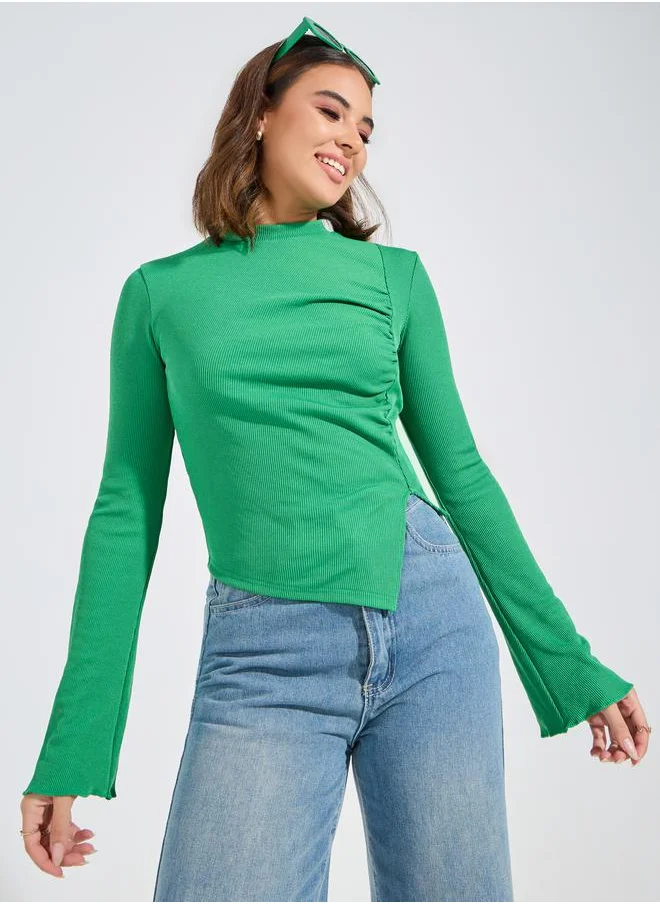 Take Two Asymmetric Hem Gathered Knit Top by Styli
