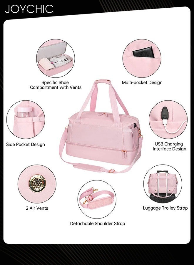 Joychic حقائب دوفل للسفر للنساء مقاومة للماء وقابلة للتنفس بسعة كبيرة حقيبة رياضية مع جيب منفصل للملابس الجافة والرطبة للسفر واليوغا واللياقة البدنية باللون الوردي - Image 2