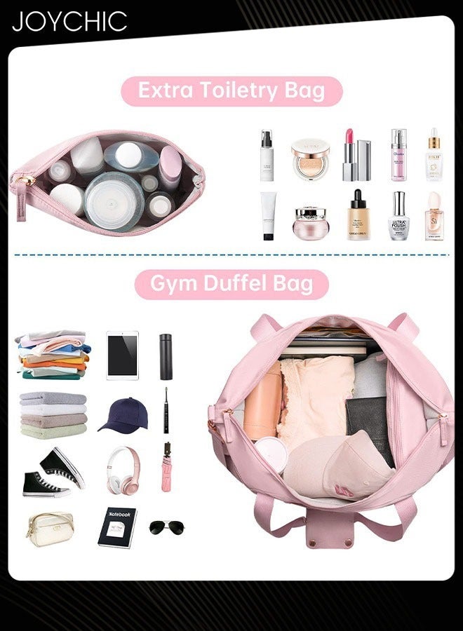 Joychic حقائب دوفل للسفر للنساء مقاومة للماء وقابلة للتنفس بسعة كبيرة حقيبة رياضية مع جيب منفصل للملابس الجافة والرطبة للسفر واليوغا واللياقة البدنية باللون الوردي - Image 3