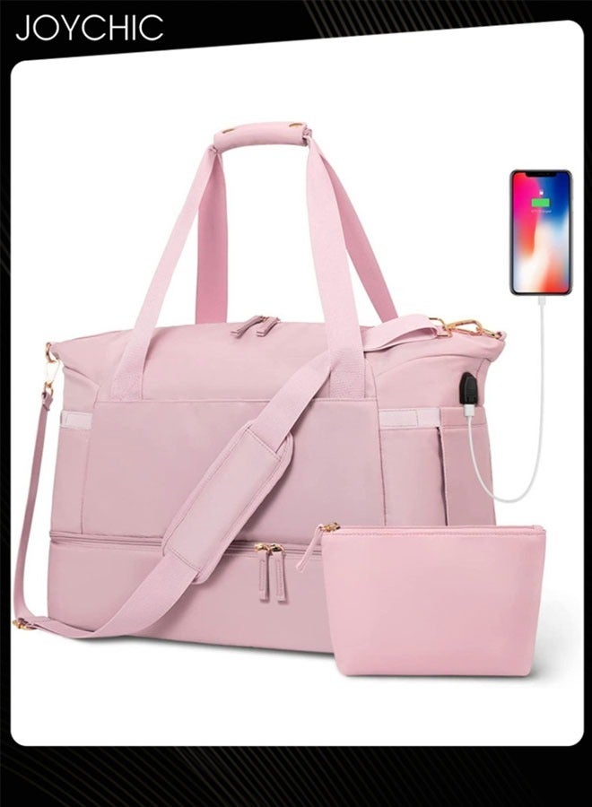 Joychic حقائب دوفل للسفر للنساء مقاومة للماء وقابلة للتنفس بسعة كبيرة حقيبة رياضية مع جيب منفصل للملابس الجافة والرطبة للسفر واليوغا واللياقة البدنية باللون الوردي - Image 5