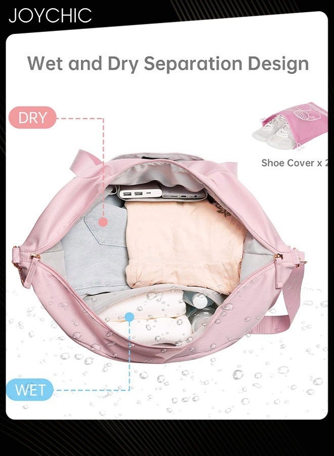 Joychic حقائب دوفل للسفر للنساء مقاومة للماء وقابلة للتنفس بسعة كبيرة حقيبة رياضية مع جيب منفصل للملابس الجافة والرطبة للسفر واليوغا واللياقة البدنية باللون الوردي - Image 4