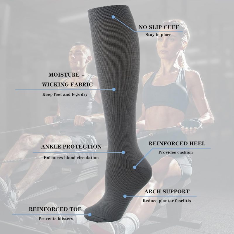 Knee-High Compression Socks 360-Degree Elasticity For Enhanced Flexibility Non-Slip Elastic Cuffs - Breathable Moisture-Wicking Medical Support Socks for Sports Recovery Extended Wear - Image 2