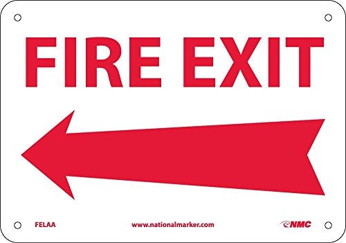 NMC FELAA FIRE EXIT Sign – 10 in. x 7 in. Standard Aluminum Sign with Left Arrow Graphic, Red Text on White Base - Image 5