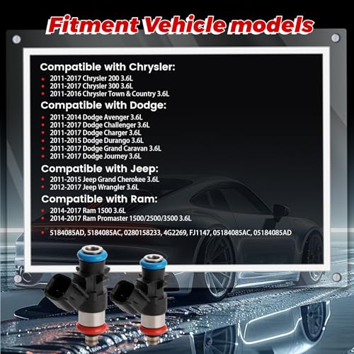 GAGOLCAR 6Pack Fuel Injectors Set Compatible with Dodge Avenger Challenger Durango Journey Jeep Grand Cherokee Wrangler JK Chrysler Ram ProMaster Replaces 5184085AD 4G2269 FJ1147 - Image 3