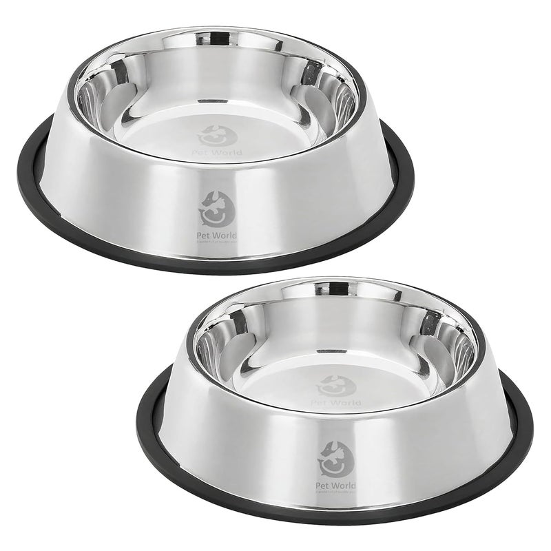 Pet World Feeding Bowl 240 ml | Stainless Steel | for Dogs & Cats | Durable & Lightweight Feel | Scratch and Rust-Free | Non-Slip Ring at The Base | Pack of 2 | 240ml Each - Image 1