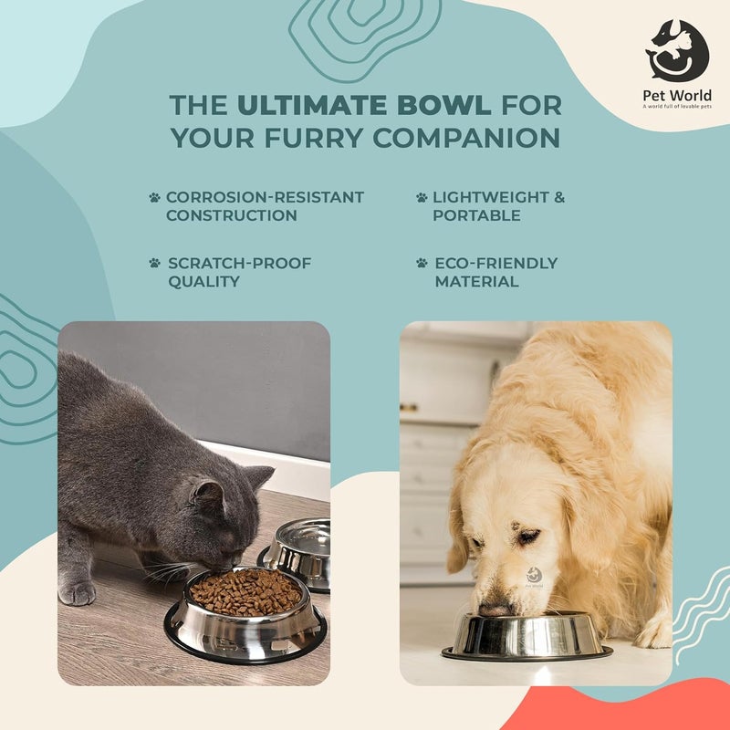 Pet World Feeding Bowl 240 ml | Stainless Steel | for Dogs & Cats | Durable & Lightweight Feel | Scratch and Rust-Free | Non-Slip Ring at The Base | Pack of 2 | 240ml Each - Image 4