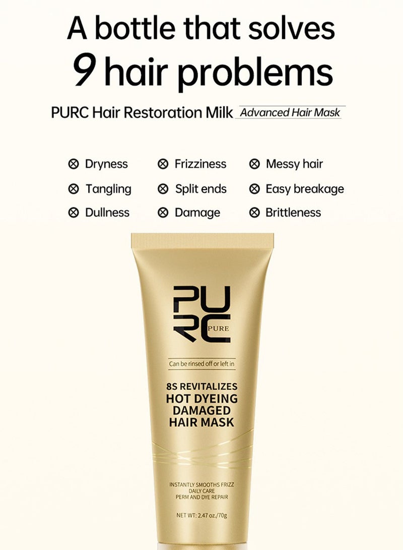 PURC 8s Revitalizes Hot Dyeing Damaged Hair Mask, Deep Conditioning Hair Mask, Hair Daily Care Perm and Dye, Hair Repair Treatment for Damaged Hair, Instantly Smooths Frizz 70g - Image 3