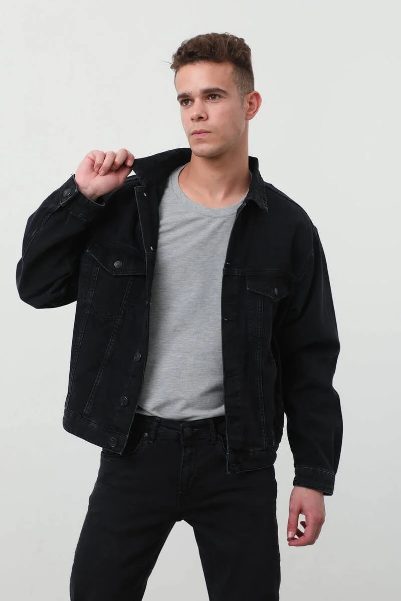 Banny Jeans Men's Buttoned Regular Fit Jean Jacket Black