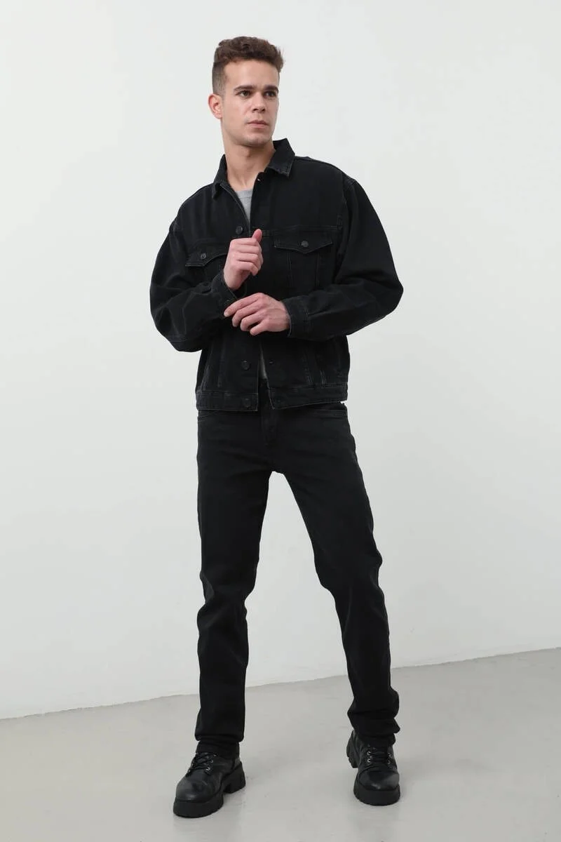 Banny Jeans Men's Buttoned Regular Fit Jean Jacket Black