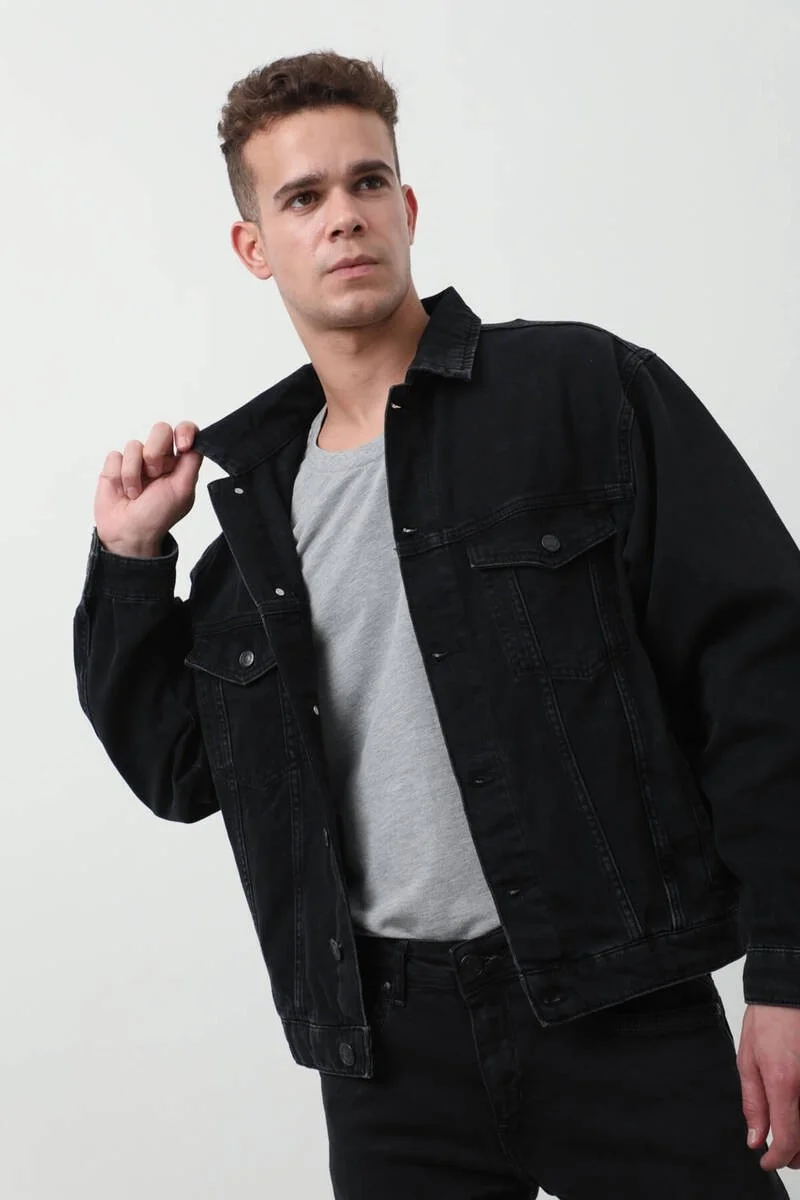 Banny Jeans Men's Buttoned Regular Fit Jean Jacket Black