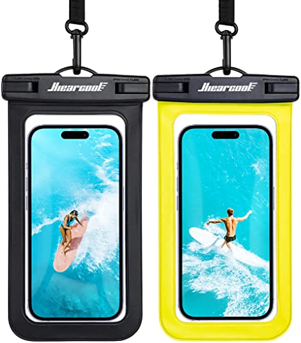 Hiearcool Waterproof Phone Pouch,Waterproof Cell Phone Dry Bag for iPhone,Universal Waterproof Case Beach Essentials for Vacation Kayak Cruise Accessories Must Haves-Black&Yellow-2Pack - Image 1