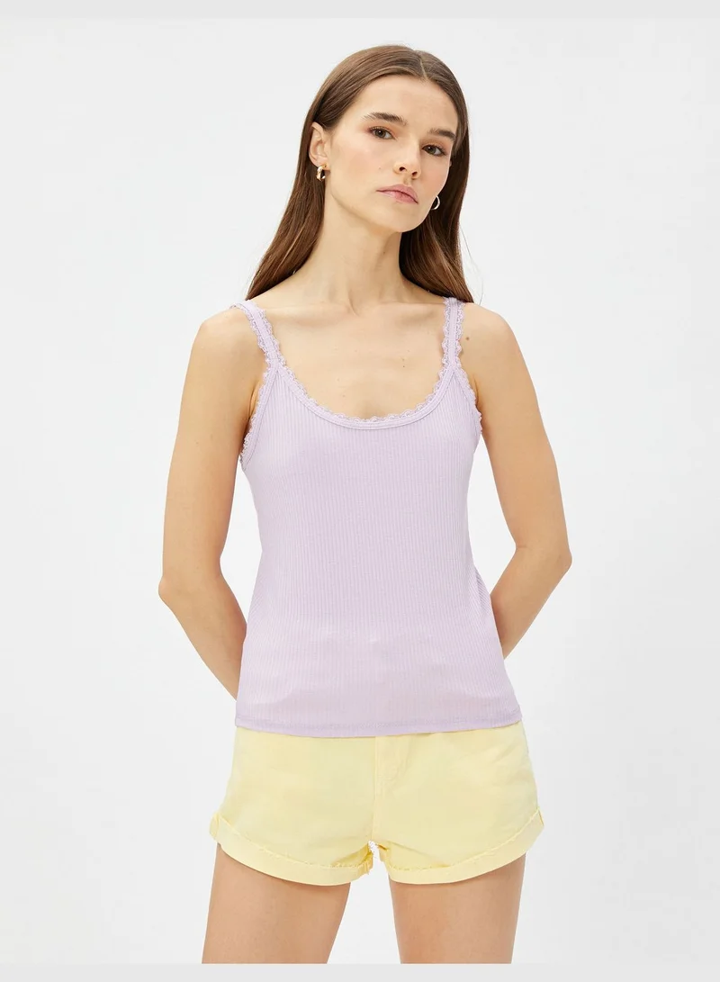 KOTON Ribbed Lace Detail Strappy Tank Top