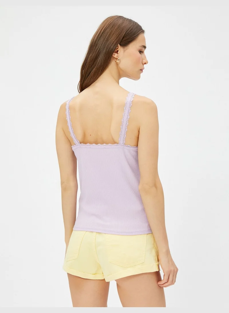 KOTON Ribbed Lace Detail Strappy Tank Top