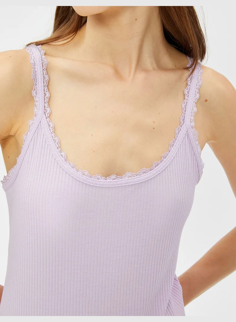 KOTON Ribbed Lace Detail Strappy Tank Top