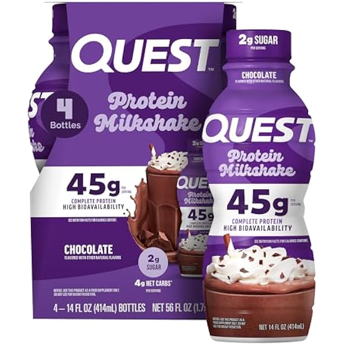 Quest Nutrition Chocolate Protein Shake, 45g Protein, 2g Sugar, 4g Net Carbs, Ready to Drink, Gluten Free, 4 Count - Image 1