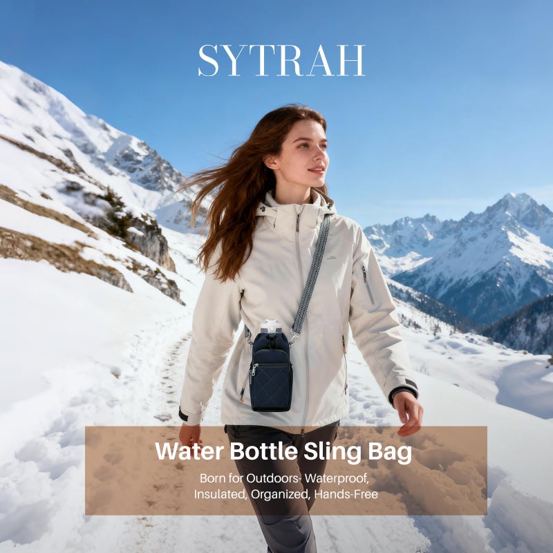 SYTRAH Water Bottle Carrier Bag with Strap, Water Bottle Purse with Phone Pocket 40oz, Insulated Crossbody Bags for Walking Hiking Dark Blue - Image 3