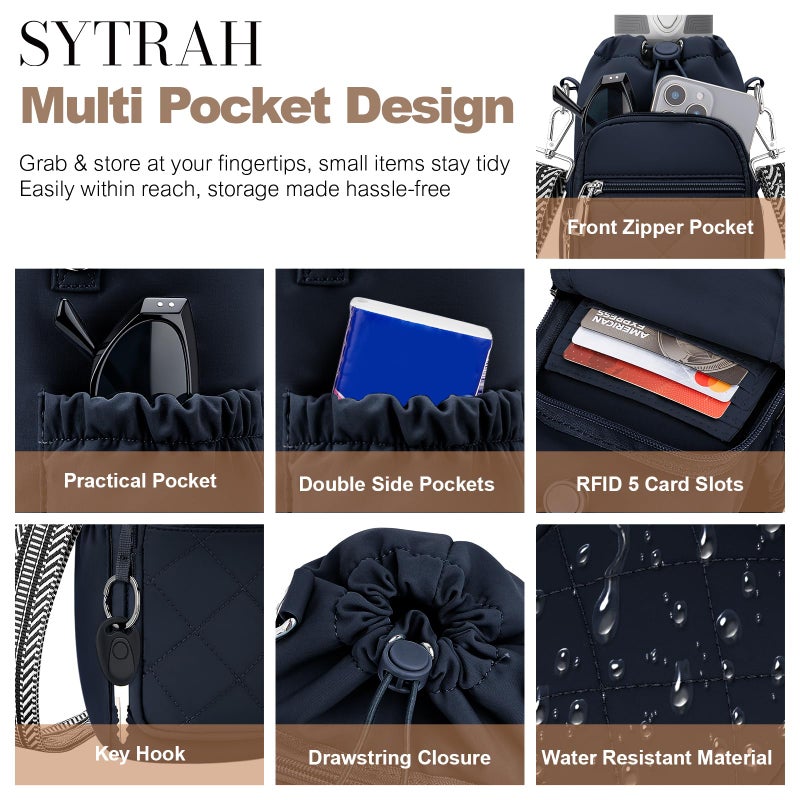 SYTRAH Water Bottle Carrier Bag with Strap, Water Bottle Purse with Phone Pocket 40oz, Insulated Crossbody Bags for Walking Hiking Dark Blue - Image 4