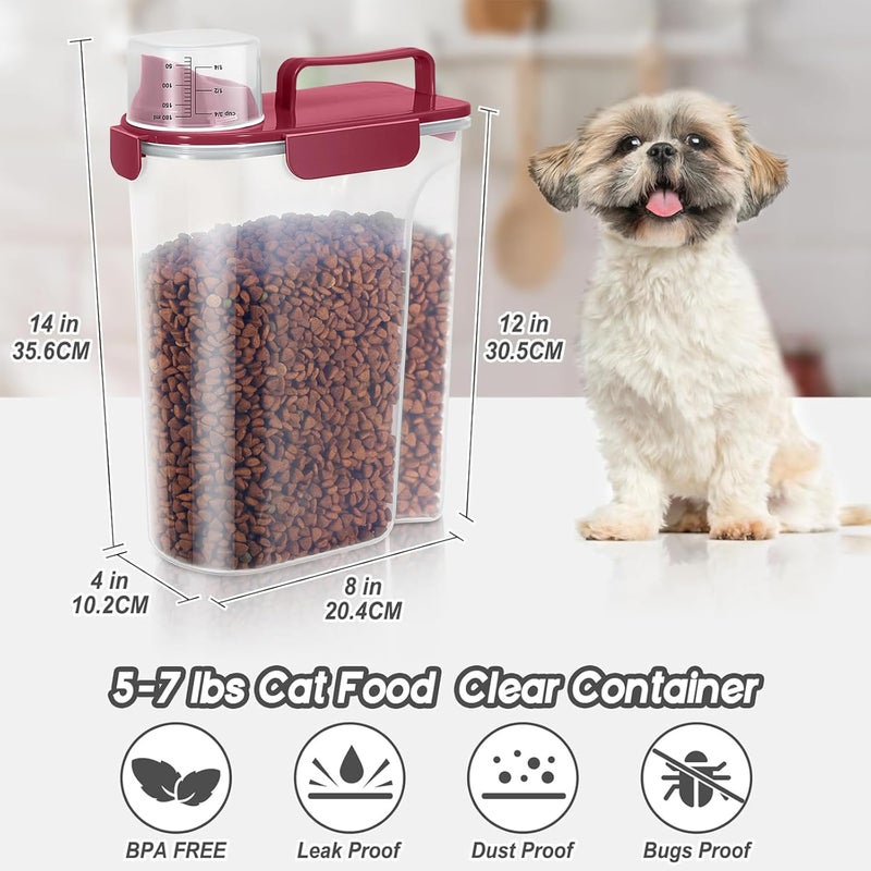 LEAWALK 5-7Lbs Dog Cat Food Storage Container with Upgraded Large Nozzle BPA-free, 4 Snap Seals Plastic Pet Food Storage Containers with Handles (Elegant Red, 5L-1pack) - Image 2