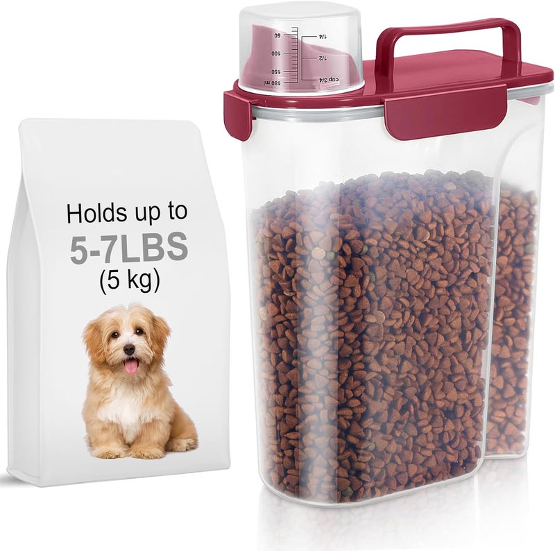LEAWALK 5-7Lbs Dog Cat Food Storage Container with Upgraded Large Nozzle BPA-free, 4 Snap Seals Plastic Pet Food Storage Containers with Handles (Elegant Red, 5L-1pack) - Image 1