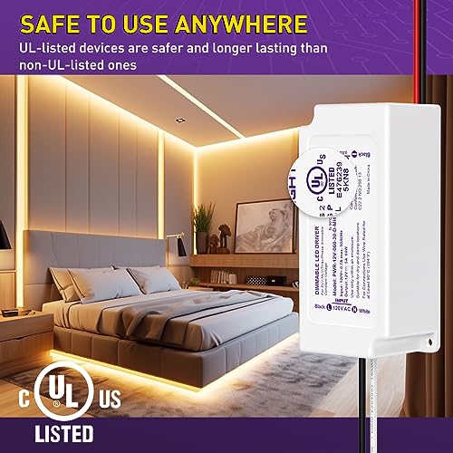 HitLights 60W Dimmable LED Driver, Electronic Transformer, 120V AC to 12V DC Power Supply for LED Strip Light, Low Voltage Lighting Project, Compatible with Lutron Leviton Dimmers, UL Listed, Class 2 - Image 5