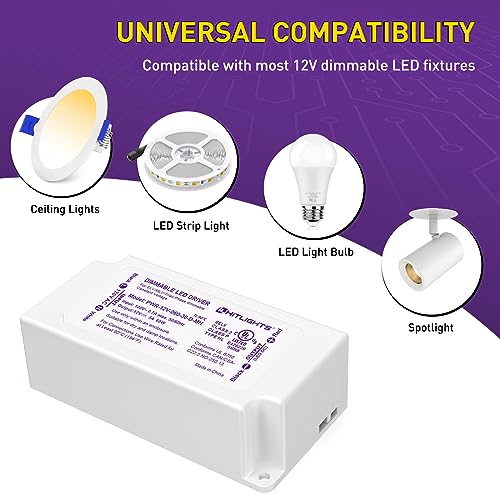HitLights 60W Dimmable LED Driver, Electronic Transformer, 120V AC to 12V DC Power Supply for LED Strip Light, Low Voltage Lighting Project, Compatible with Lutron Leviton Dimmers, UL Listed, Class 2 - Image 3