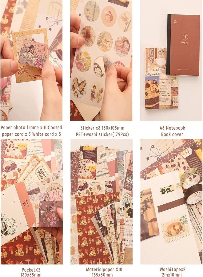 MGNLR Paper Vintage Aesthetic Scrapbook Kit(346Pcs) Scrapbooking Supplies Kit with Bullet Junk Journal,Stationery,A6 Grid Notebook Journaling Gift for Girl (Brown Vintage Scrapbook) - Image 3