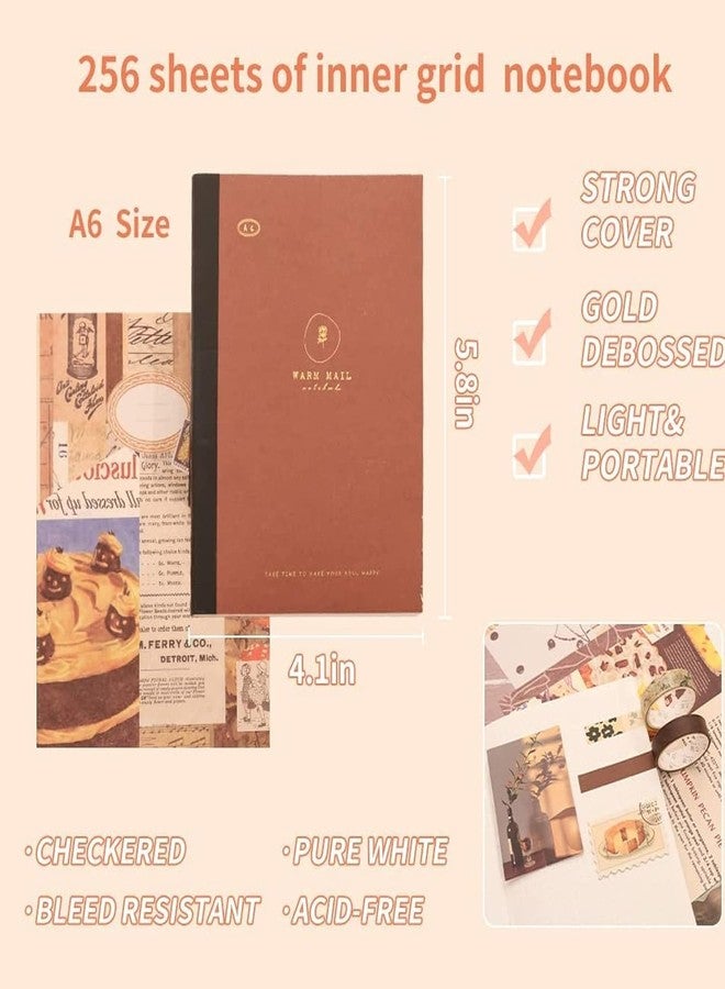 MGNLR Paper Vintage Aesthetic Scrapbook Kit(346Pcs) Scrapbooking Supplies Kit with Bullet Junk Journal,Stationery,A6 Grid Notebook Journaling Gift for Girl (Brown Vintage Scrapbook) - Image 4