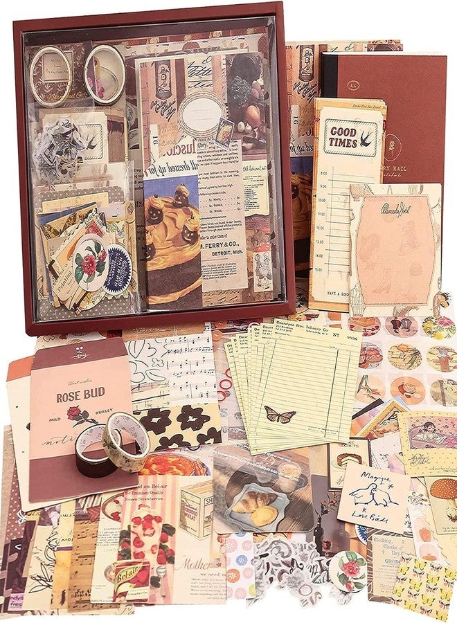 MGNLR Paper Vintage Aesthetic Scrapbook Kit(346Pcs) Scrapbooking Supplies Kit with Bullet Junk Journal,Stationery,A6 Grid Notebook Journaling Gift for Girl (Brown Vintage Scrapbook) - Image 1