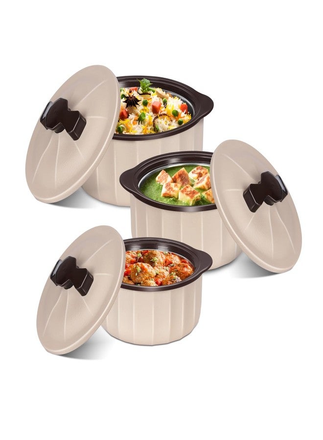 JAYPEE Micro Smart Inner Stainless Steel Serving Casserole Set of 3 (1000,1500,2000 ml) with Stylish Design |Microwave Safe |Lockable Lid |Hot Pot |BPA free, Swiss Coffee - Image 1