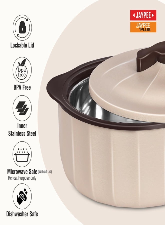 JAYPEE Micro Smart Inner Stainless Steel Serving Casserole Set of 3 (1000,1500,2000 ml) with Stylish Design |Microwave Safe |Lockable Lid |Hot Pot |BPA free, Swiss Coffee - Image 3