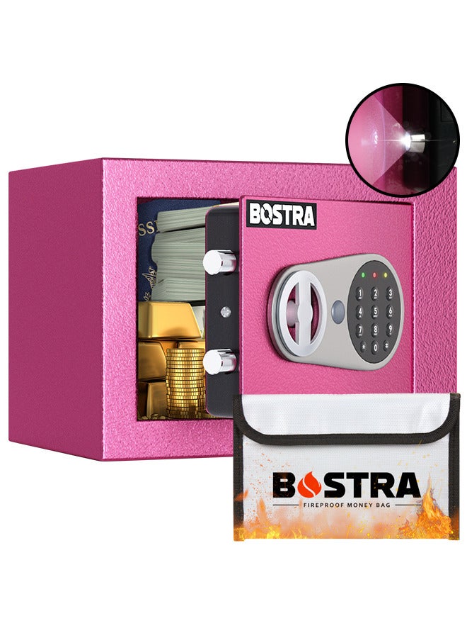BOSTRA Bostra Fireproof Safe Box with Sensor Light & Fireproof Bag, Money Safe Box with Digital Keypad,Security Safe Box for Home, 0.23 Cubic Small Safe with Keys & Pass Code for Cash Jewelry Pink  - Image 1