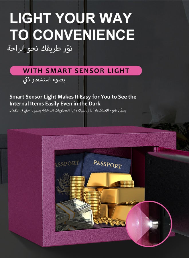 BOSTRA Bostra Fireproof Safe Box with Sensor Light & Fireproof Bag, Money Safe Box with Digital Keypad,Security Safe Box for Home, 0.23 Cubic Small Safe with Keys & Pass Code for Cash Jewelry Pink  - Image 2