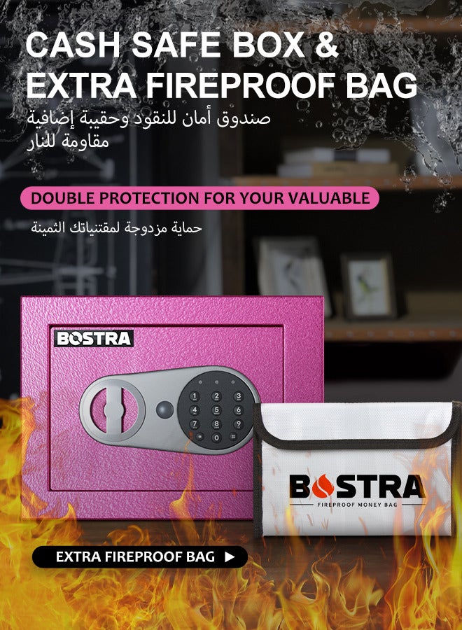 BOSTRA Bostra Fireproof Safe Box with Sensor Light & Fireproof Bag, Money Safe Box with Digital Keypad,Security Safe Box for Home, 0.23 Cubic Small Safe with Keys & Pass Code for Cash Jewelry Pink  - Image 3