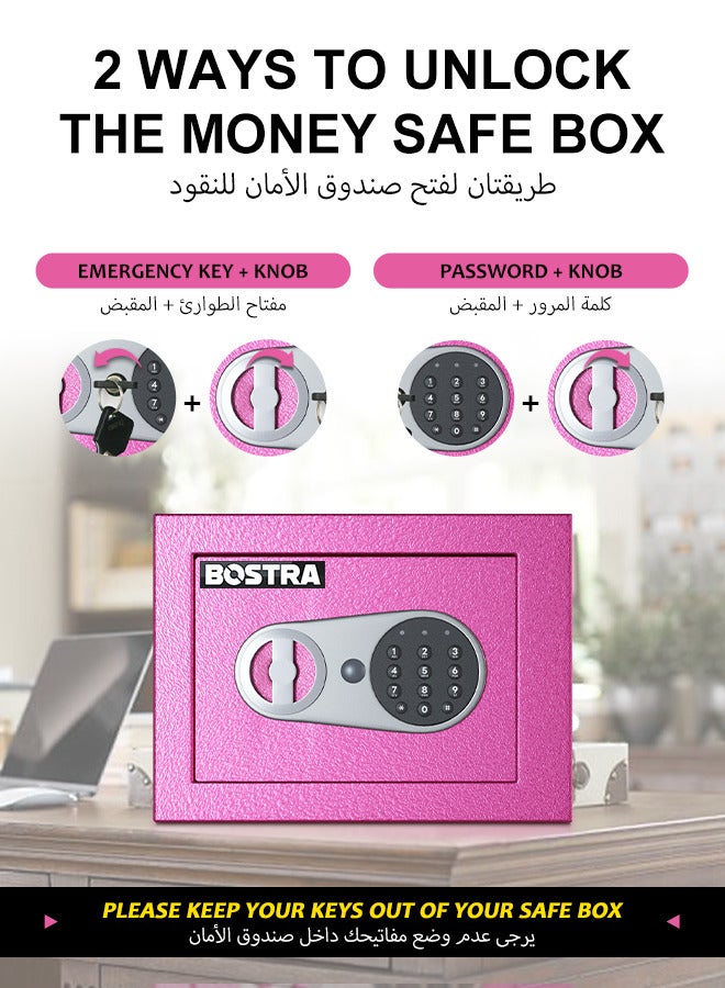 BOSTRA Bostra Fireproof Safe Box with Sensor Light & Fireproof Bag, Money Safe Box with Digital Keypad,Security Safe Box for Home, 0.23 Cubic Small Safe with Keys & Pass Code for Cash Jewelry Pink  - Image 5