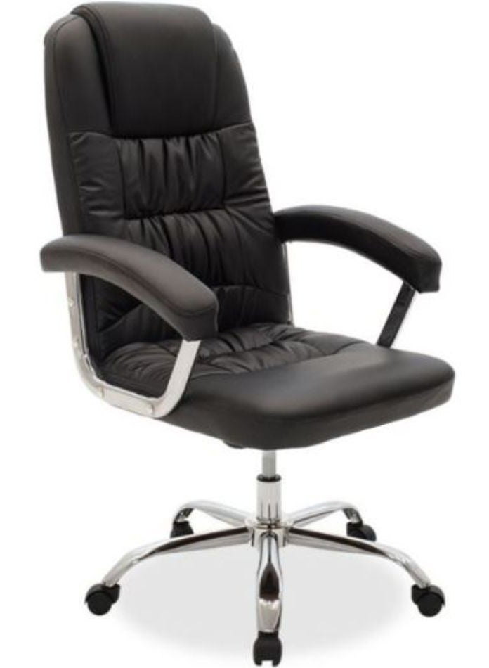 AL WADI FURNITURE Fully Assembled Ergonomic High-Back Black Office Chair - Soft PVC Fabric Cushion, Adjustable Height, Executive, Desk, Manager, Study, Workstation Chair - Image 1