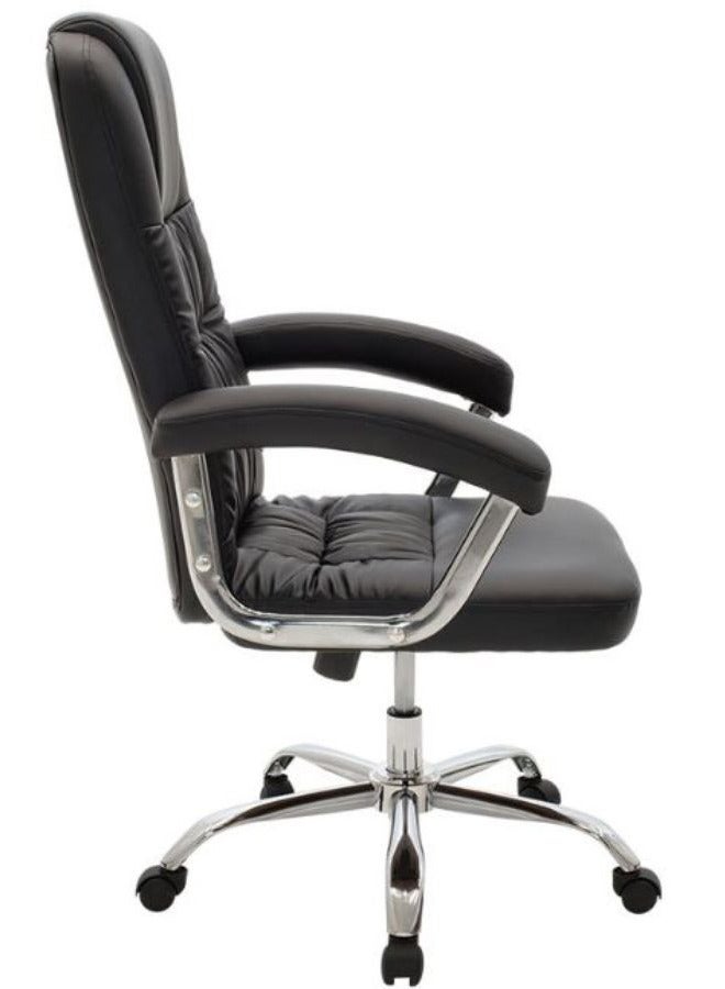 AL WADI FURNITURE Fully Assembled Ergonomic High-Back Black Office Chair - Soft PVC Fabric Cushion, Adjustable Height, Executive, Desk, Manager, Study, Workstation Chair - Image 2