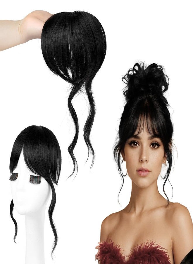Flufymooz 100% Human Hair Clip In Bangs,360°Real Human Hair Toppers for Women Natural Fringe Extensions with Invisible Clips-Black - Image 1