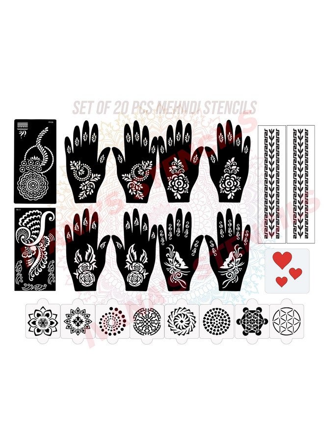 ivana's Set Of 20 Pcs Combo Pack, Reusable Mehandi Design Sticker Stencils For Both Hand | Mehandi Stencils For Hand | Quick And Easy To Use, For Girls, Women, Kids & Teen, D-2133 - Image 1