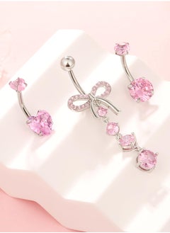 Excefore 5PCS Pink Belly Button Ring Pack for Women, Dangle Belly Button Rings with Heart, Flower, Butterfly, Bow Elements, 14g Stainless Steel Jewelry  - Image 4