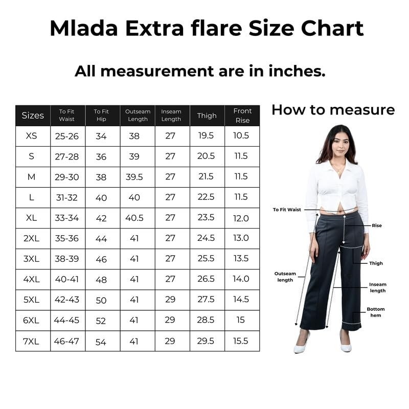 Mlada Store Mlada Mid Waist Wide Leg Flared Pants Elastic Waist Band for Women Office Work Formal Wear Stretch Cotton Knit Flare Pants Utility Pockets Extra Flare Pants Trousers for Travel Black - Image 4