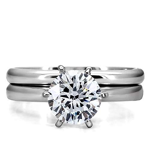MABELLA His Hers Stainless Steel Men's Band Women Cubic Zirconia Round Cut Wedding Engagement Ring Set,Women's Size 8 Men's Size 10 - Image 4