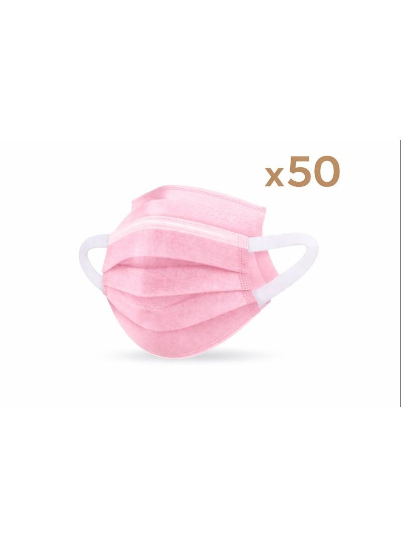 إيفوني كمامة طبية 3 طبقات لون وردي – علبة 50 قطعة بحلقات أذن مرنة. - Image 1