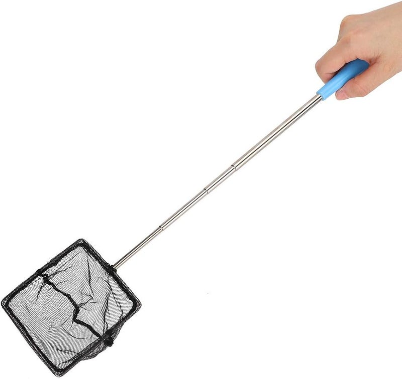 Extendable Stainless Steel Aquarium Fine Mesh Net Skimmer for Shrimp Fish with Long Handle, Blue, Square and Round, 23.5" Length, 1 Fishing Net - Image 4