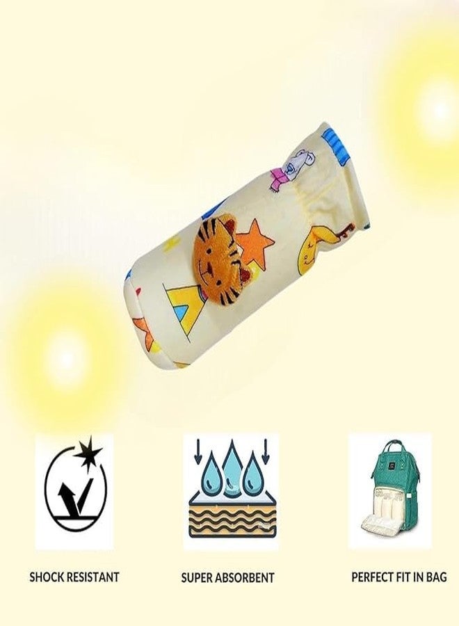 KIDS BASIC Stainless Steel Baby Feeding Bottle 240 ML with Velvet Bottle Cover and 3 Pcs of Button Bibs (3, Tie Bibs-1 Printed Yellow) - Image 2