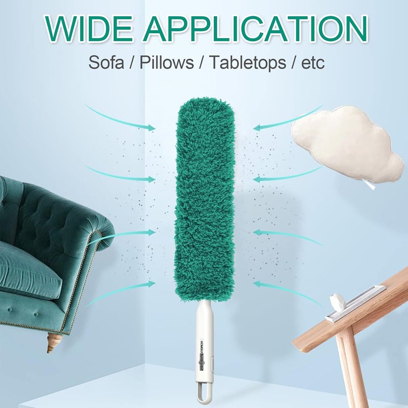 EHOMGUI Microfiber Duster, Feather Duster, Dusters for Cleaning, Washable Dusters with Reusable Microfiber Head, Feather Dusters for Cleaning Cobweb, Blinds, Furniture, Cars-Green - Image 3