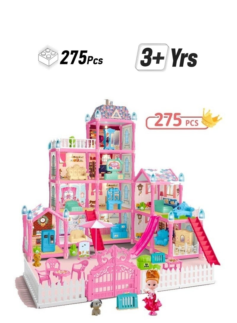 Dream House for Girls Villa Creative Role Play Set 4 Floors 10 Rooms Dollhouse With Gardens Toddler Playhouse DIY Building Kids Gift for 3-10 Year Old Girls 275 Pieces - Image 1