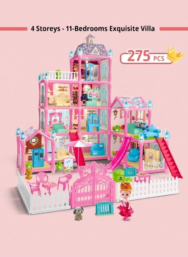 Dream House for Girls Villa Creative Role Play Set 4 Floors 10 Rooms Dollhouse With Gardens Toddler Playhouse DIY Building Kids Gift for 3-10 Year Old Girls 275 Pieces - Image 4
