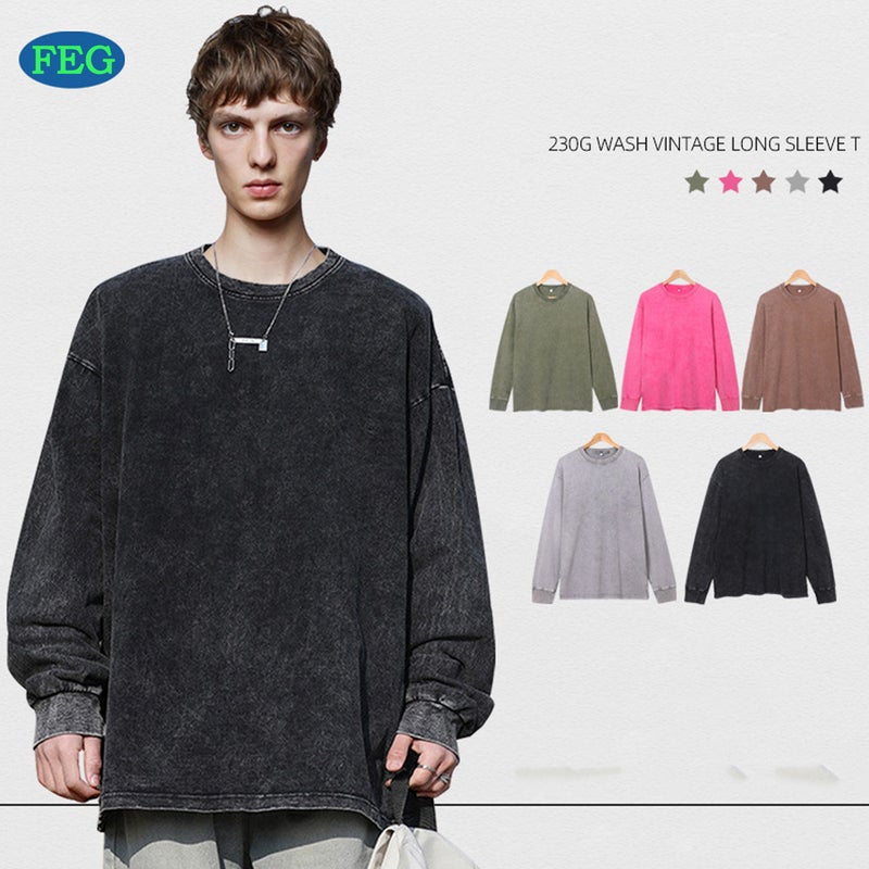 2024 Retro Washed Old Long Sleeve T-Shirt Trend Hip Hop Stone Mill Long Sleeve Fried Snowflake Men - Image 3